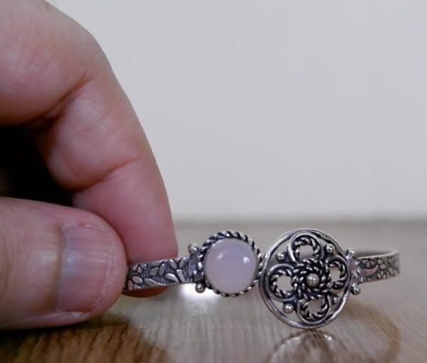 Oxidized Silver Bracelet With Pink Stone For Women 3